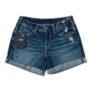 Silver Jeans Co. Boyfriend Denim Shorts Cuffed Mid Rise Color Indigo Size 27 NEW